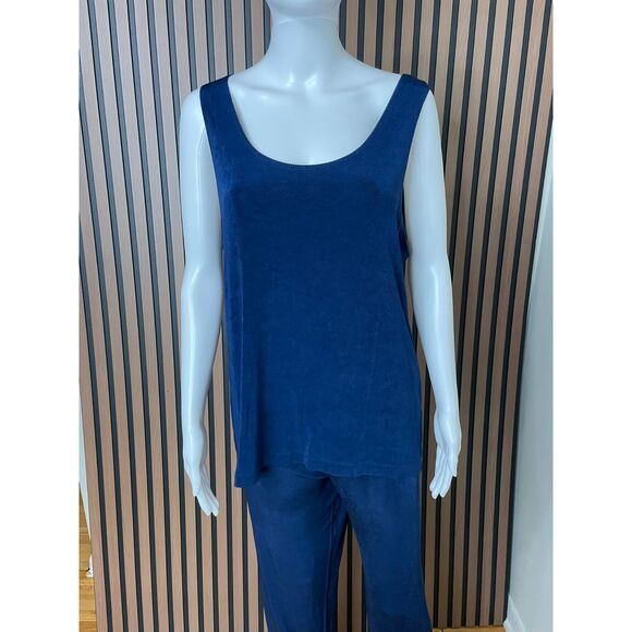 Chico's Travelers Women's 3pc Set Tummy Pant Tank Top Jacket Stretch 3 Blue - Picture 2 of 13